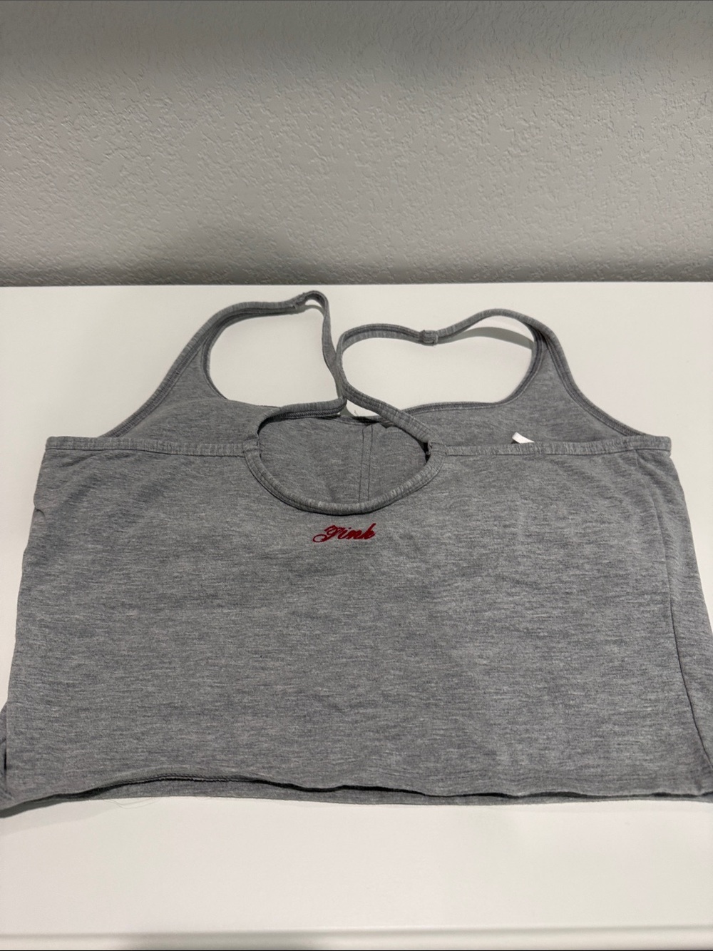 PINK Victoria's Secret Gray Racerback Crop Bralette with Red Logo